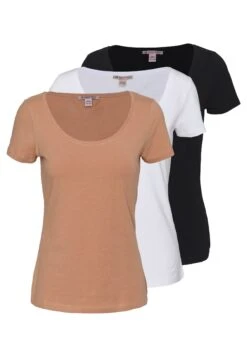 Anna Field 3 Pack - T-Shirt Basique - White/Camel/Black